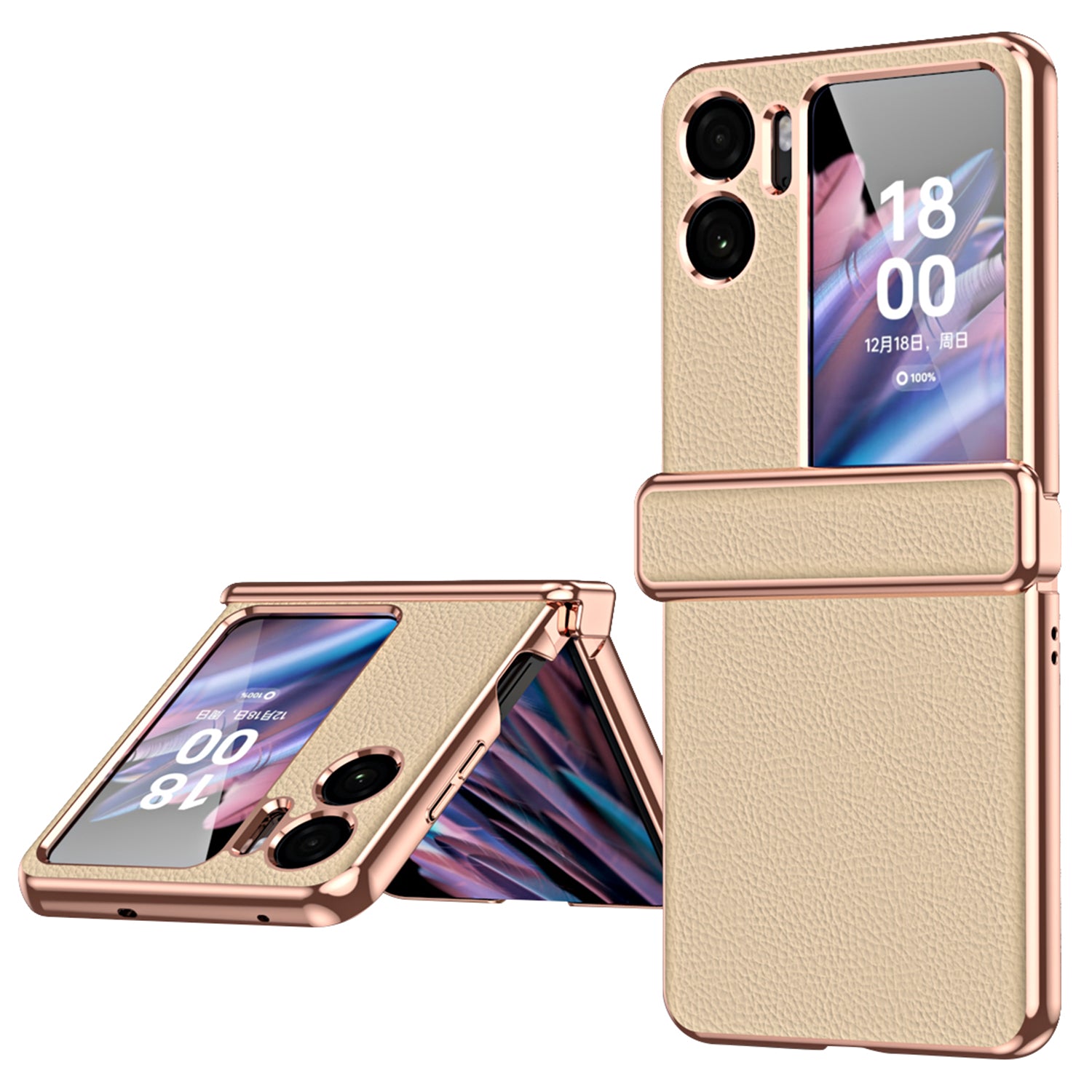 For Oppo Find N2 Flip 5G Litchi Texture PU Leather Coated PC Drop-proof Cover Electroplated Phone Case For Oppo Find N2 Flip 5G Litchi Texture PU Leather Coated PC Drop-proof Cover Electroplated Phone Case